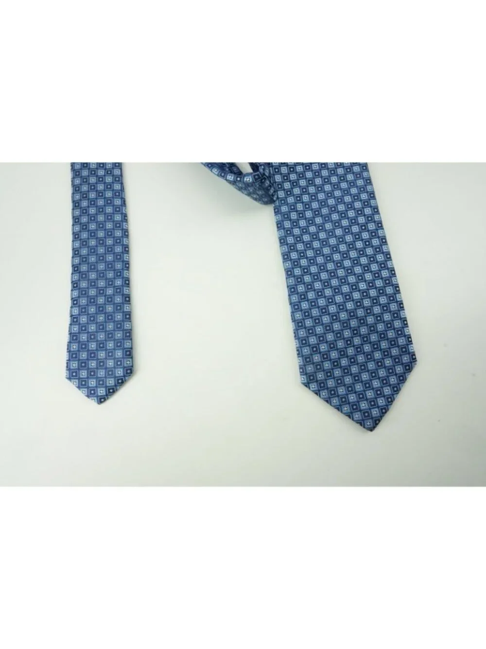 Eton Navy Sky Blue Woven Geometric 100% Silk Tie Brand New With Tags